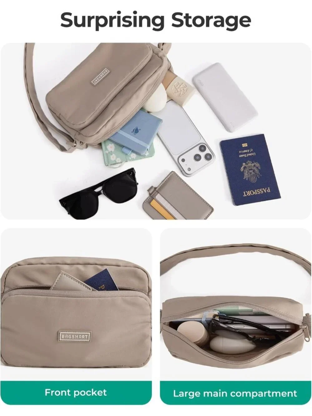 👜Women's Black Mini Foldable Crossbody Bag Waterproof Travel Shoulder Purse